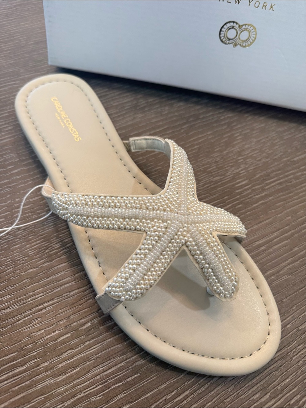 Caroline Costas Beaded White Starfish Slide Sandal — Women's